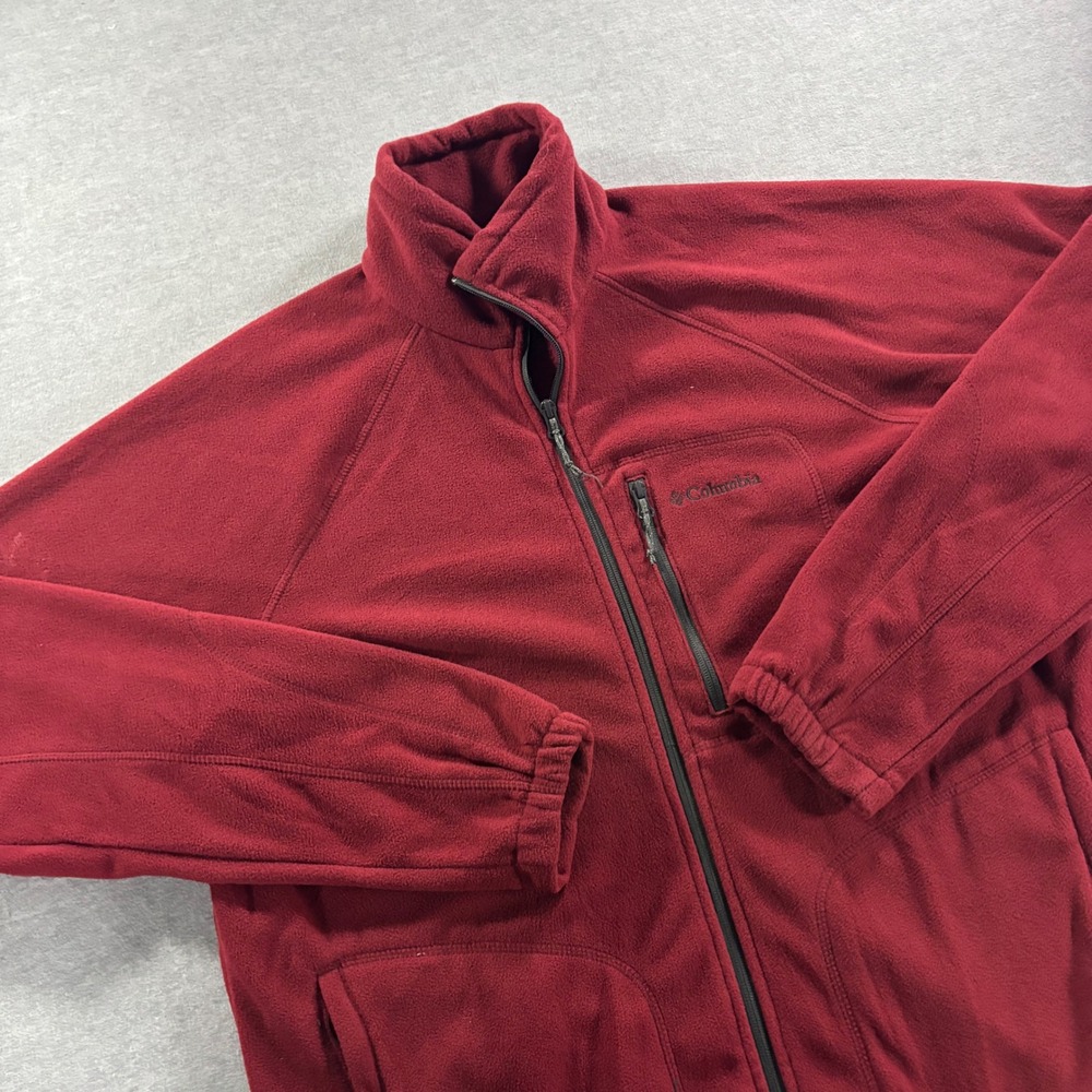 Columbia Mens Full Zip Fleece Jacket Burgundy Red Large AM3039 Hiking Layer